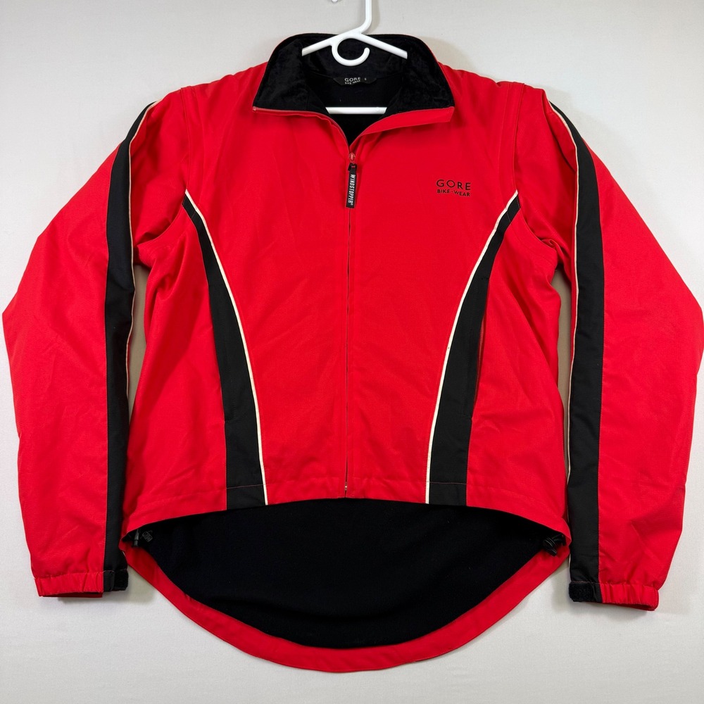 Gore Bike Wear Cycling Jacket Men S Red Windstopper Zip Off Sleeves Fleece Lined